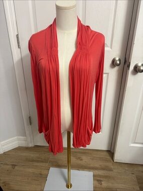 Open Front Lightweight Cardigan - Vibrant Coral